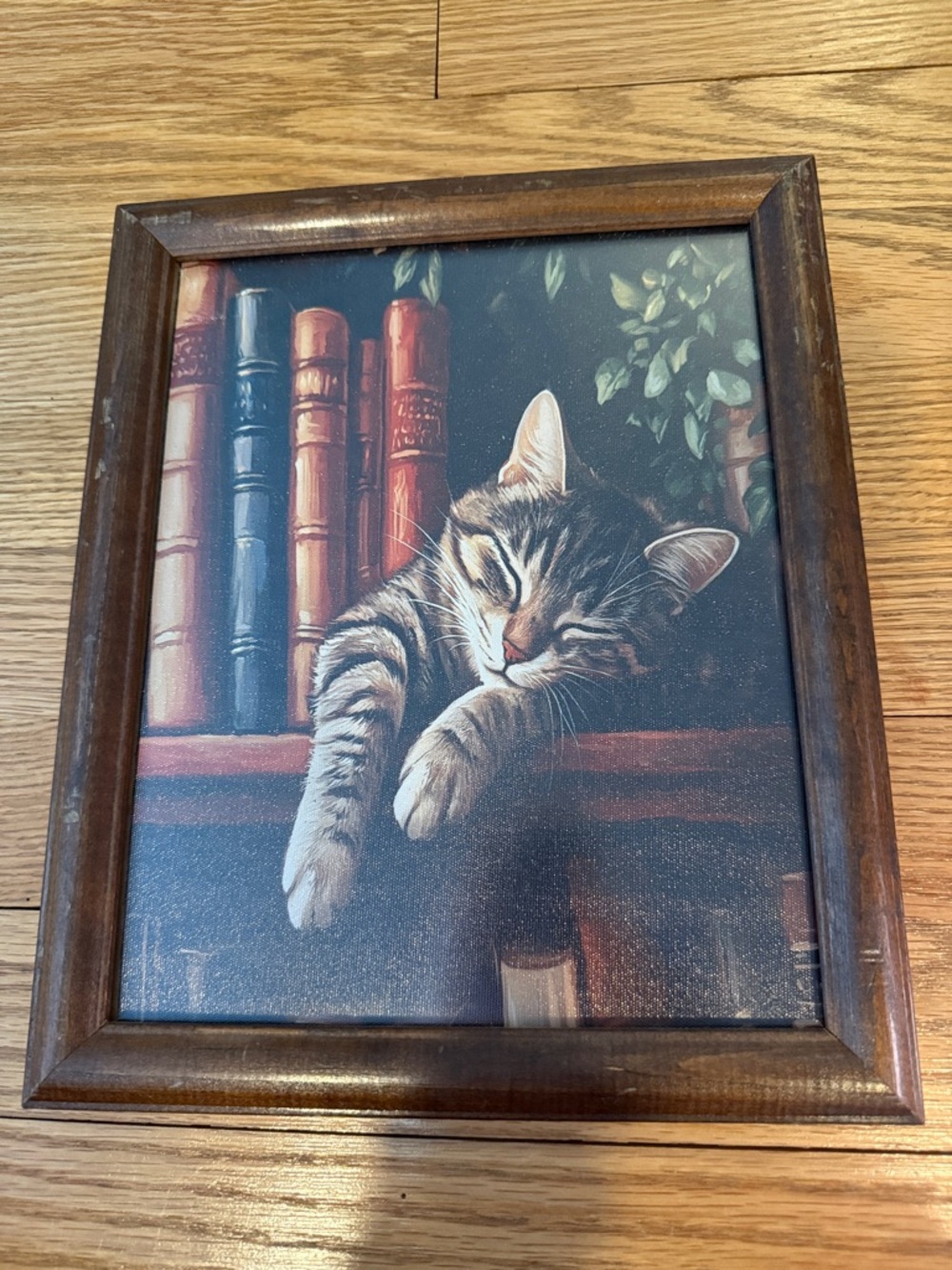 Charles Wysocki Sleeping Cat Framed Print Cottage Library Cat Art 9.5x11.5 - Picture 2 of 4